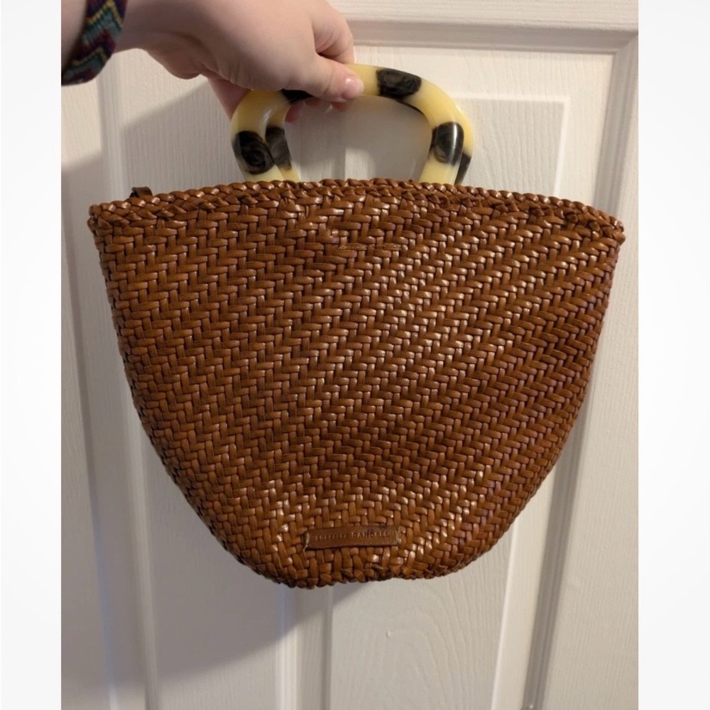 Loeffler Randall Woven Tote Bag with tortoise shell Handles and cross body strap
